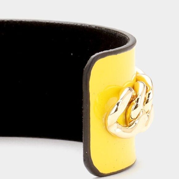 Pearl Honey Bee Yellow Enamel Chain Cuff Bracelet - Picture 4 of 6